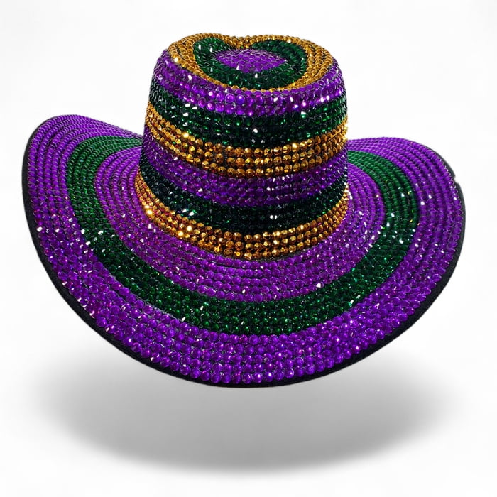 Purple and Gold Rhinestone Cowboy Hat 14.5"D