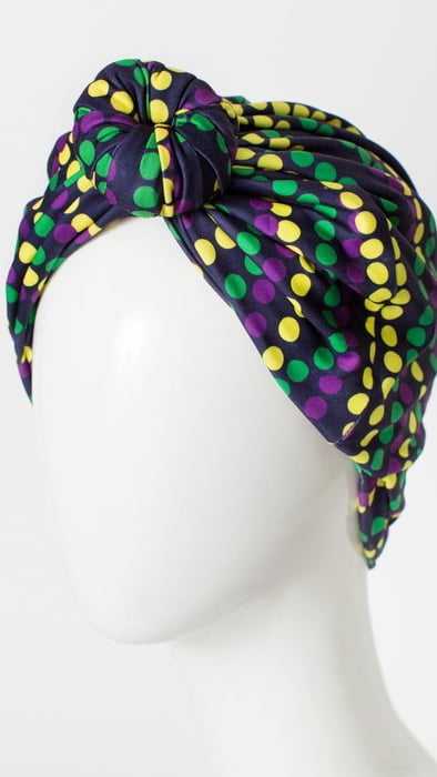 Beads on Black Turban w Knot on Front