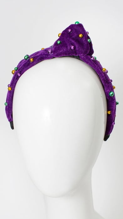 Purple Velvet Headband w Beads