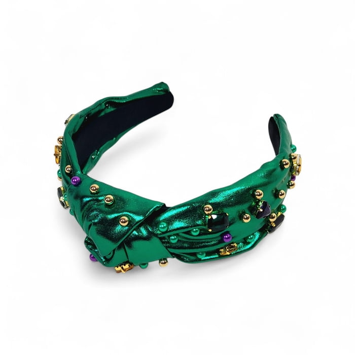 Green Lamee Headband w PGG Beads