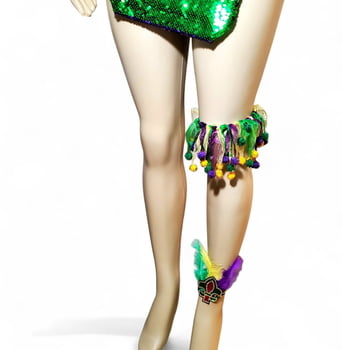 Mardi Gras Stretch Headband w Feathers and FDL