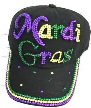 12"L X 5.25"D BLACK BASEBALL HAT W BEADS