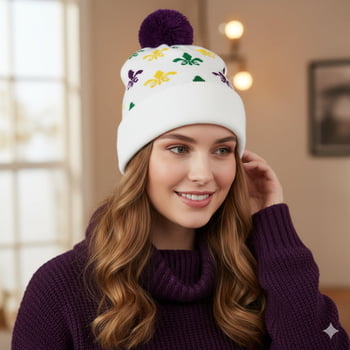 White Knit Hat w PGG Fleur de LIs