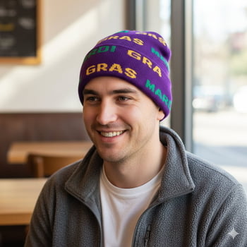 Mardi Gras Beanie w Words Mardi Gras