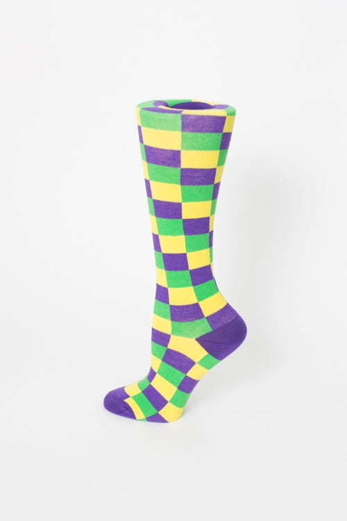 Mardi Gras Checkerboard Knee Socks