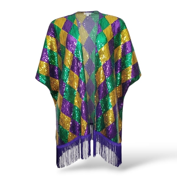 PGG Harlequin Sequin Wrap w Fringe