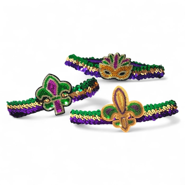 3 Assorted Stretch Sequin Headbands