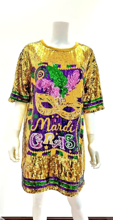 Gold Sequin Mardi Gras Sequin Dress w R