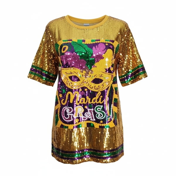 Gold Sequin Mardi Gras Sequin Dress w R