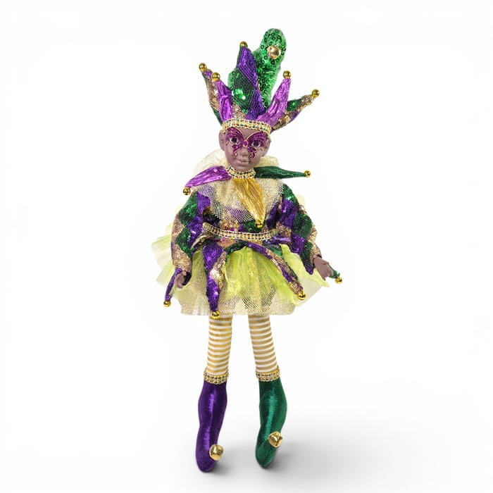 17" Sitting Mardi Gras Jester in Harlequin Clothes