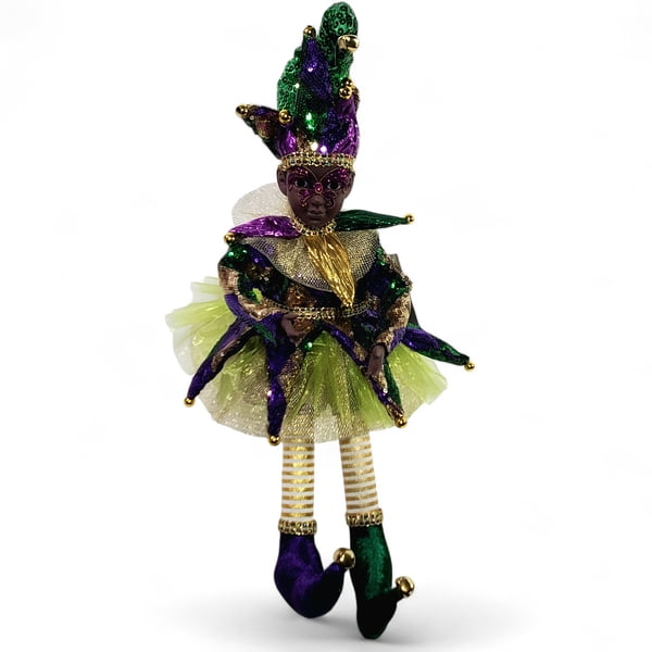 17" Sitting Mardi Gras Jester in Harlequin Clothes
