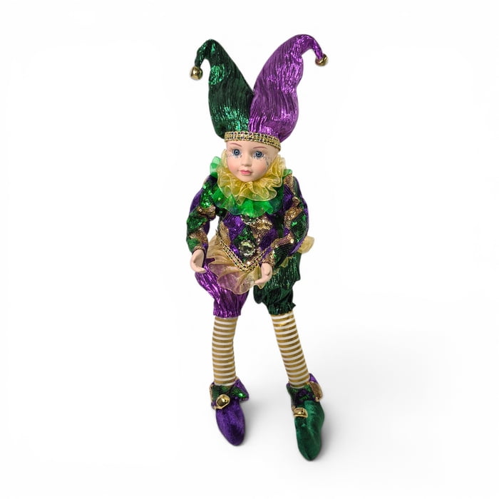 17" Sitting Kid Jester w Harlequin Clothes