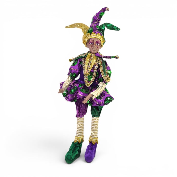 18" Dark Skin Hanging Flexible Jester w Harlequin Fabric (Fall 2026 shipping)