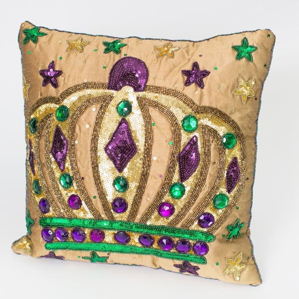 14" x 14Sq Gold Tones Pillow w Crown