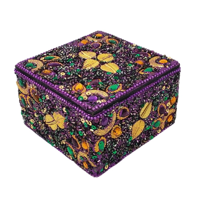 Purple Jeweled Leaves Box, 4"SQ