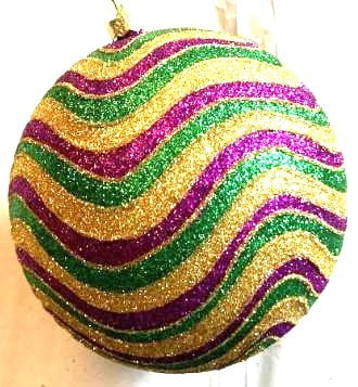 6" ROUND GLITTER ORNAMENT SWIRL STRIPE DESIGN