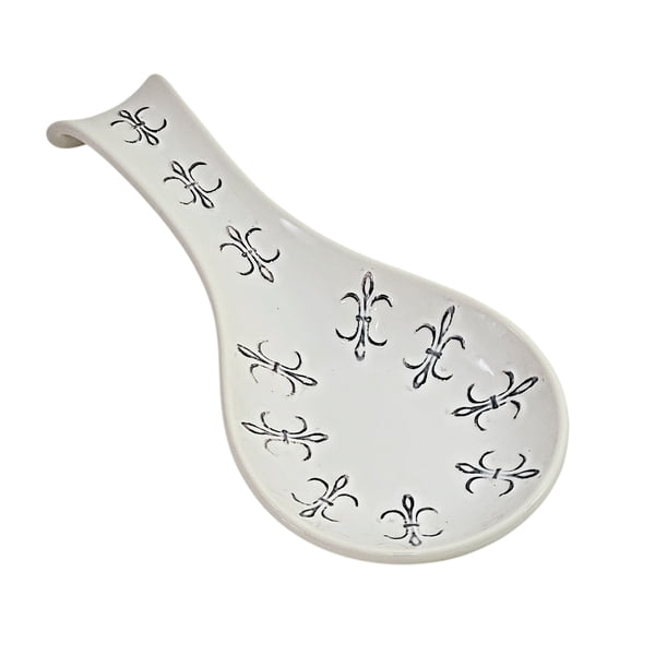 White Fleur de LIs Spoon Rest 12"L X 6"W