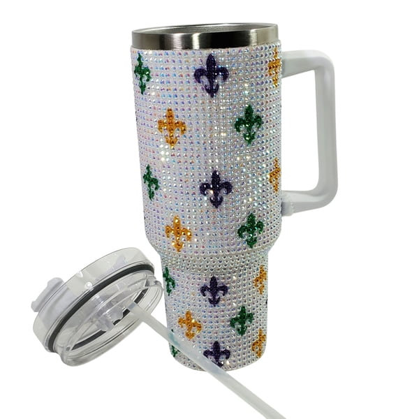 NEW!! Beaded 40 OZ Drinking Cup with Fleur de Lis