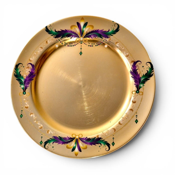 New!! 13" Gold Charger Plate w Feather Design (Fall 2026 shipping)