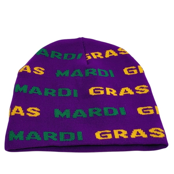 NEW!! Mardi Gras Beanie w Words Mardi Gras