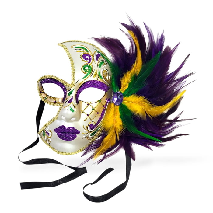 NEW!! Half Mask w Feathers and Glitter 9" X 10"