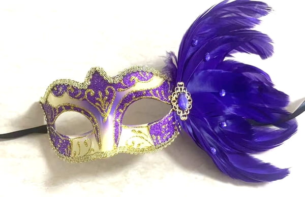 NEW!! 12" x 3" Purple Eye Mask w Purple Feathers