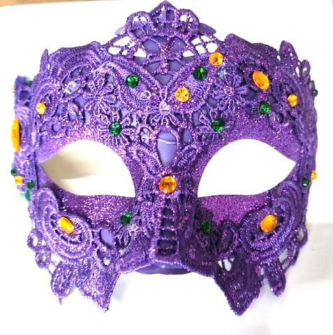 NEW!! 12" X 9" Purple Half Mask w PGG Jewels