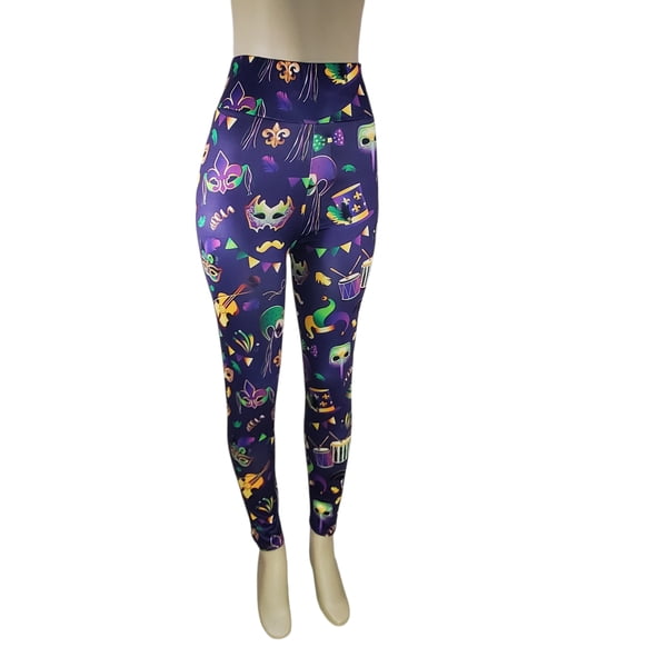 Black Mardi Gras Leggins w Musical Theme OS SMALL/MED