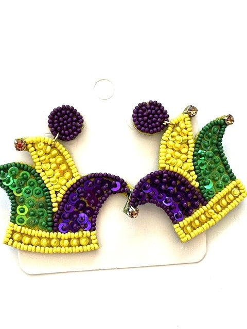 NEW 2" Seed Bead Jester Hat Earrings