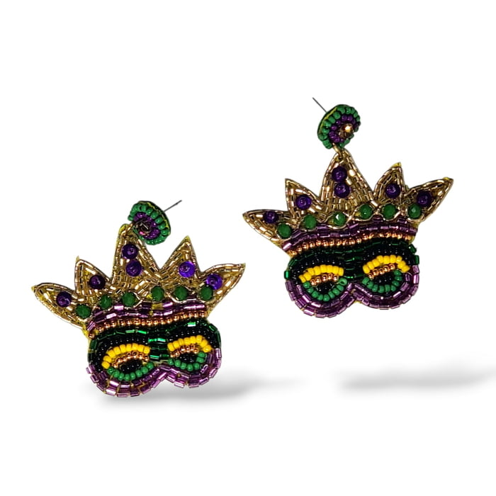 NEW!! 2" Seed Bead Mask Crown Earrings