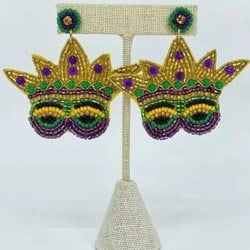 NEW!! 2" Seed Bead Mask Crown Earrings