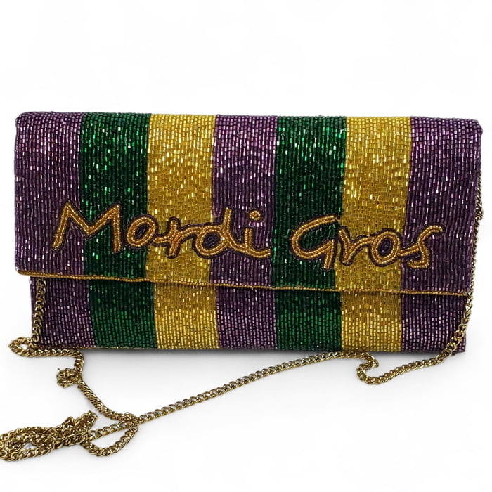 NEW!! 10" X 6" Mardi Gras Stripped Purse w Mask