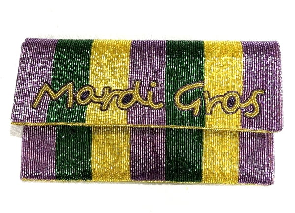 NEW!! 10" X 6" Mardi Gras Stripped Purse w Mask