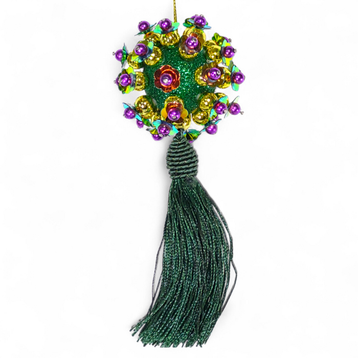 Mini Green Ornament w Tassel 2" x 6.25"