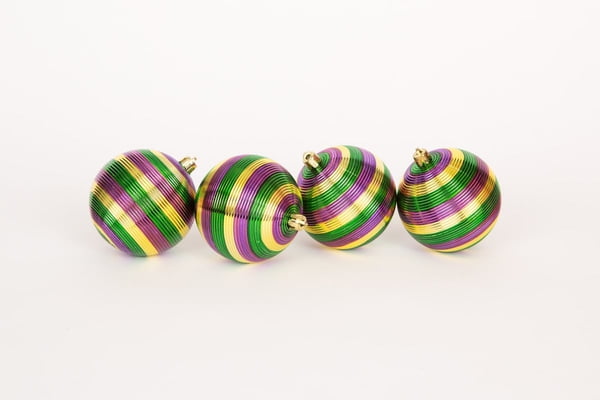 3.25" box of 4 Stripped Mardi Gras Ornaments