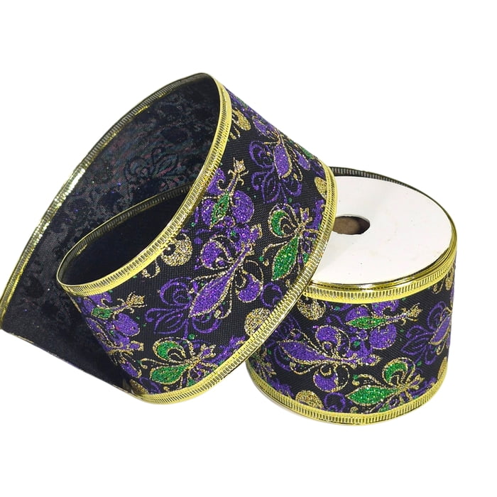 New!! 2.5" X 10' Wired Black Fleur de Lis Ribbon (Fall 2026 shipping)
