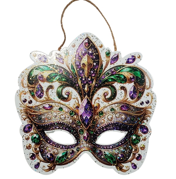 7.5" x 8" Jeweled Mask w Fleur de Lis Magnet and Ornament