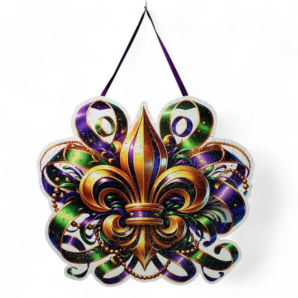 NEW!!!18.5" X 9.5" Ribbon Fleur de Lis Hanging Sign