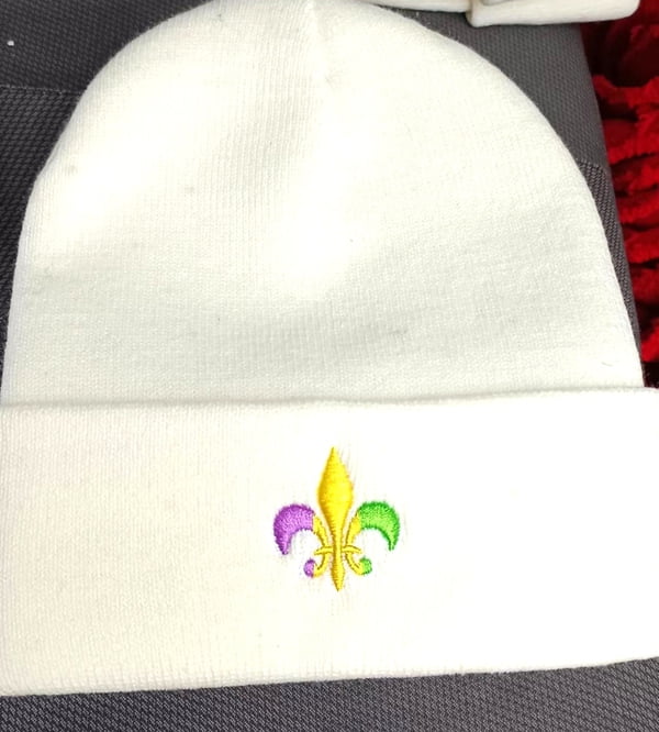 WHITE MARDI GRAS Knit Hat w FDL