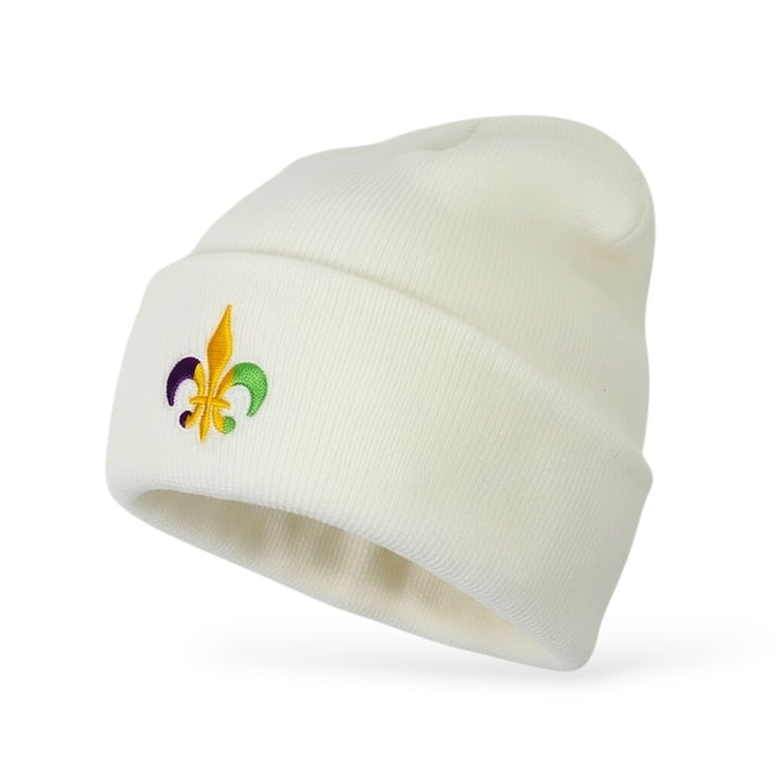 WHITE MARDI GRAS Knit Hat w FDL