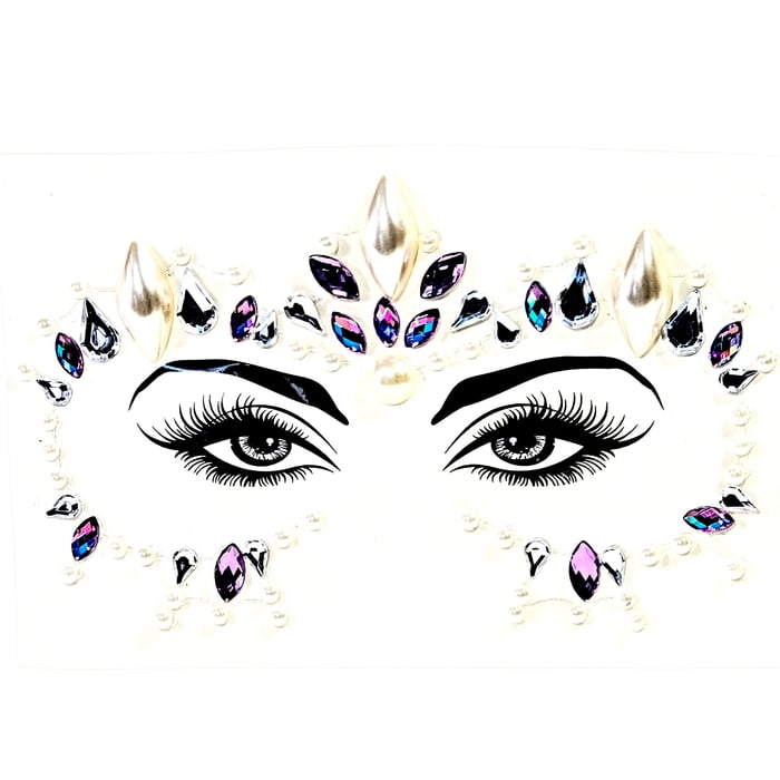 Purple and White Jeweled Face Art