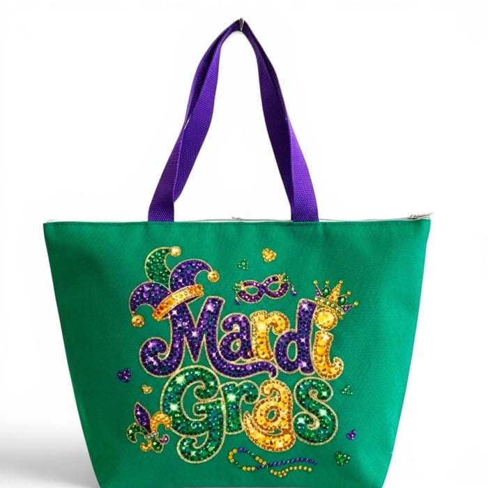 New!! Beaded Sparkle Mardi Gras Word Tote Bag (Fall 2026 shipping)