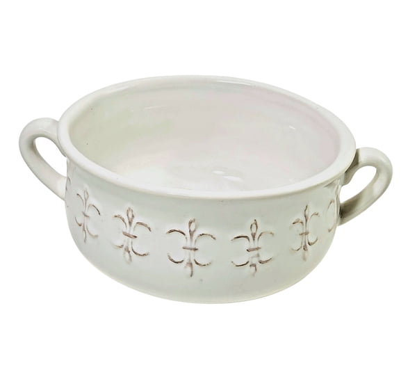 Double Handled White Fleur de Lis Gumbo Bowl