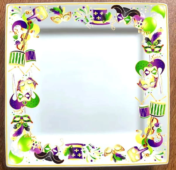 8" Sq Dessert Plate ALL THINGS MARDI GRAS