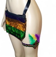 Mardi Gras Stretch Headband w Feathers and FDL