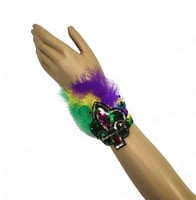 Mardi Gras Stretch Headband w Feathers and FDL