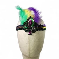 Mardi Gras Stretch Headband w Feathers and FDL