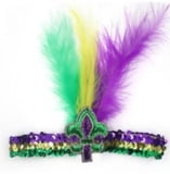 Mardi Gras Stretch Headband w Feathers and FDL