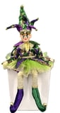 17" Sitting Mardi Gras Jester w Harlequin Fabric