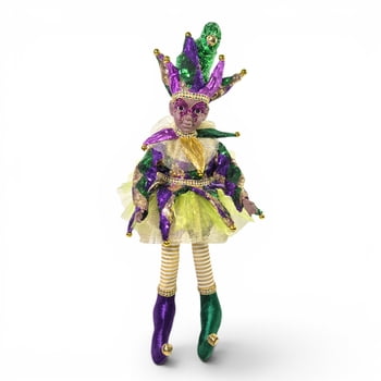 17" Sitting Mardi Gras Jester in Harlequin Clothes